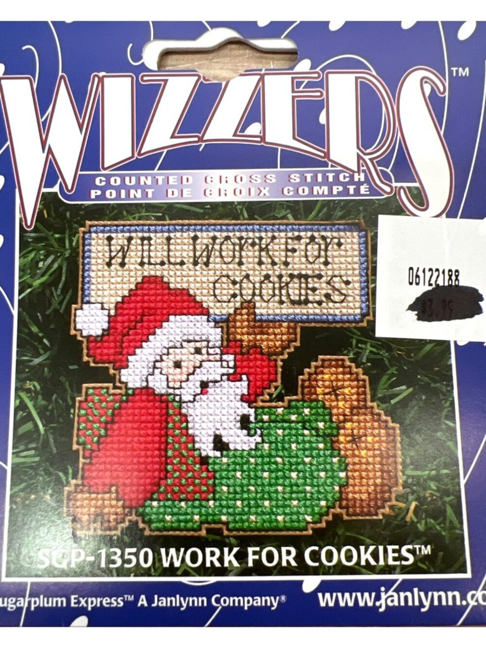 Janlynn Wizzers Counted Cross Stitch Chart "Will Work For Cookies" Santa Design